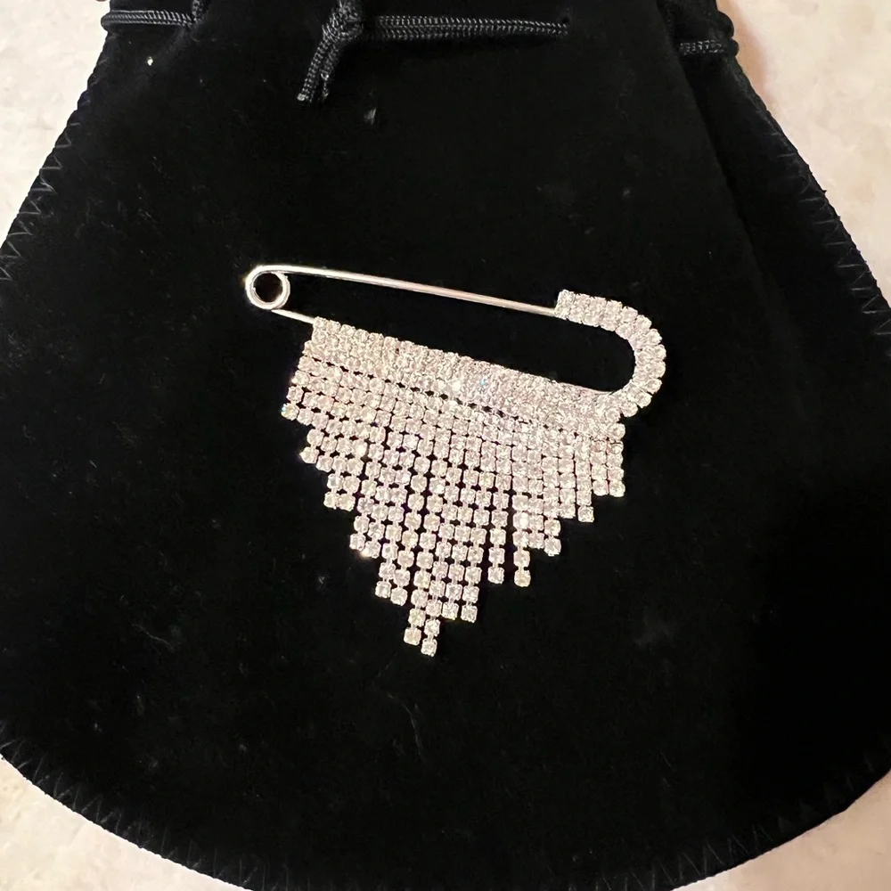 Rhinestone Safety Pin Brooch - Picture 1 of 4
